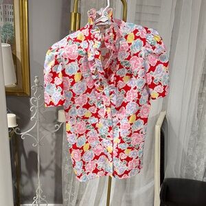 Vintage Floral Puff Sleeve Blouse